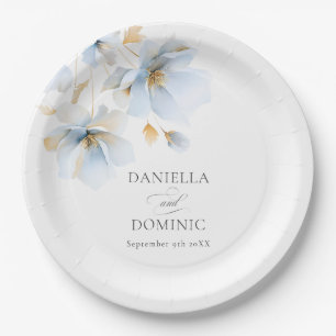 Zachte Delicate Stoffig Blauw Goud Wildbloemen Bru Papieren Bordje