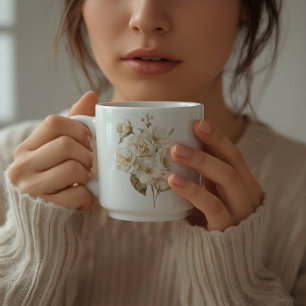 Zachte Delicate Waterverf Witte Bloemen Koffiemok