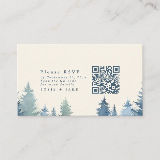 Zachte dennenbomen groen rsvp qr code informatiekaartje (Voorkant)