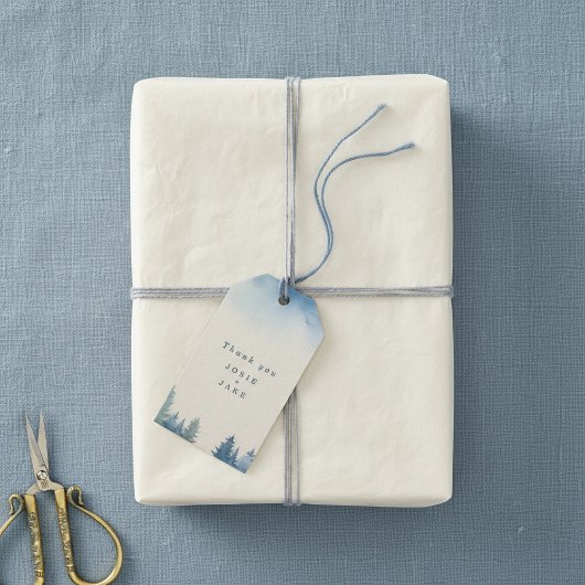 Zachte dennenbomen huwelijksgunstlabel cadeaulabel