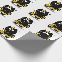 Zachte dikke zwarte kat sticker cadeaupapier
