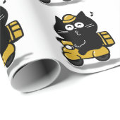 Zachte dikke zwarte kat sticker cadeaupapier (Rol Hoek)
