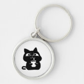 Zachte dikke zwarte kat sticker sleutelhanger (Voorkant)