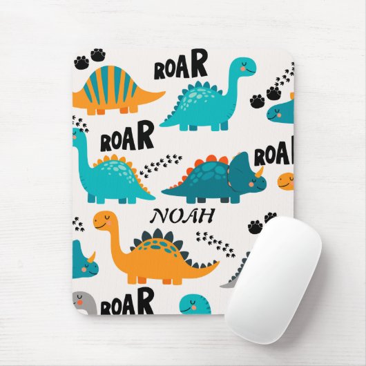 Zachte Dinosaurus Patroon Aangepaste Monogram Naam Muismat (Met muis)