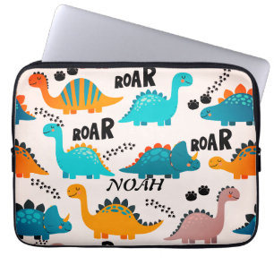 Zachte dinosauruspatroon Aangepaste monogram naam Laptop Sleeve