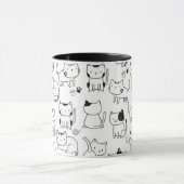 Zachte Doodle Katten Zwart Wit Patroon Mok (Midden)