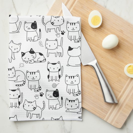 Zachte Doodlekatten Patroon Theedoek (Quarter Fold)