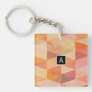 Zachte Driehoek Geometrisch Patroon   Met Monogram Sleutelhanger