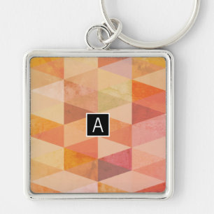 Zachte Driehoek Geometrisch Patroon Met Monogram Sleutelhanger