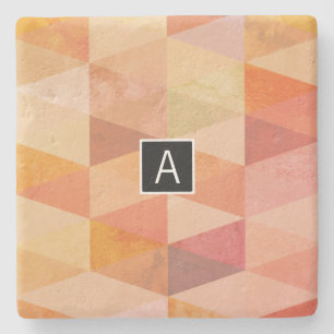 Zachte Driehoek Geometrisch Patroon Met Monogram Stenen Onderzetter