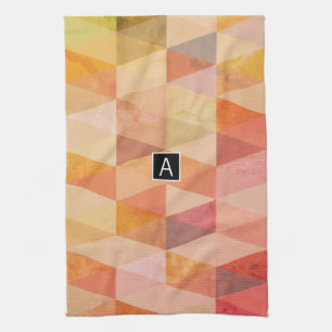 Zachte Driehoek Geometrisch Patroon Met Monogram Theedoek