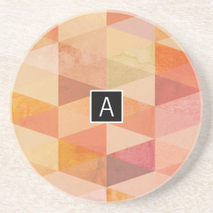 Zachte Driehoek Geometrisch Patroon Met Monogram Zandsteen Onderzetter