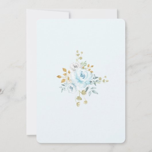 Zachte Dusty Blauw Goud Bloemen Doop Doopsel Kaart (Achterkant)