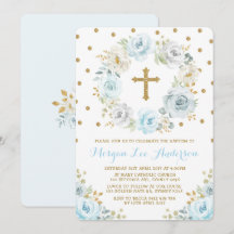 Zachte Dusty Blauw Goud Bloemen Doop Doopsel