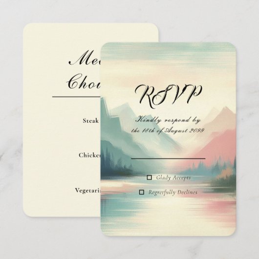 Zachte echo's van de bergen bruiloft RSVP kaartje (Voorkant / Achterkant)