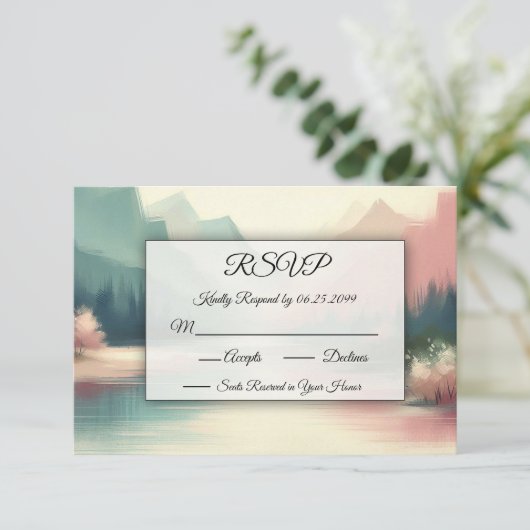 Zachte echo's van de bergen RSVP kaartje (Staand voorkant)