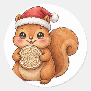Zachte Eekhoorn Kerstman Hoed Kerst Koekje Sticker