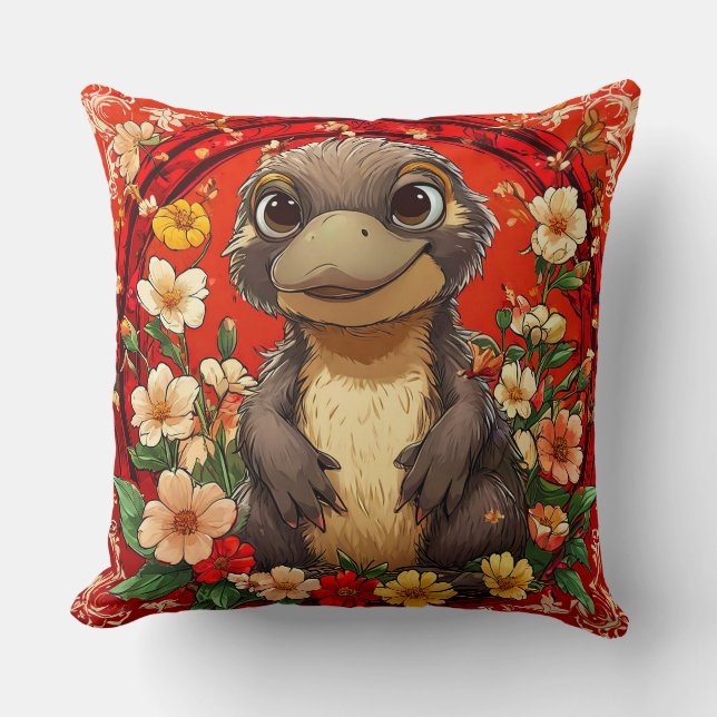 🦆🌸 Zachte Eendbloemige Decoratie Cadeau ✨ Kussen (Voorkant)