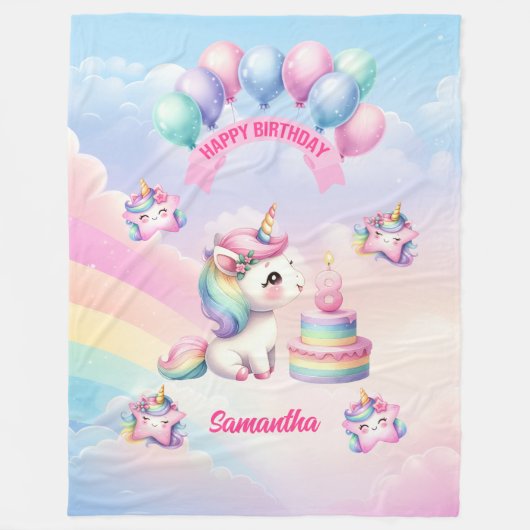 Zachte Eenhoorn Deken Pastel 8e Meisje Verjaardag  (Voorkant)
