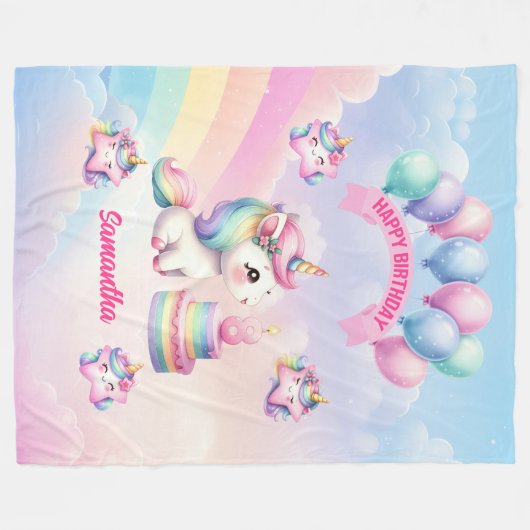 Zachte Eenhoorn Deken Pastel 8e Meisje Verjaardag  (Voorkant (Horizontaal))