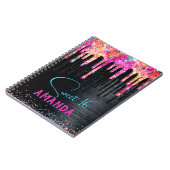 Zachte eenhoorn zwarte glitters geboortemonogram notitieboek (Linkerzijde)