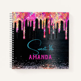 Zachte eenhoorn zwarte glitters geboortemonogram notitieboek