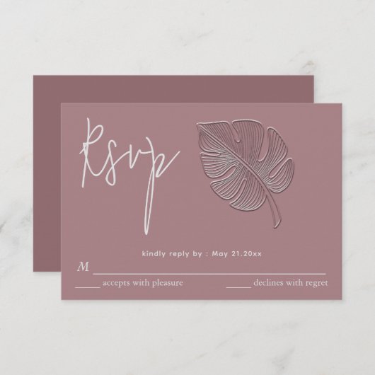 Zachte eenvoudige geprägde tropische blad RSVP (Voorkant / Achterkant)