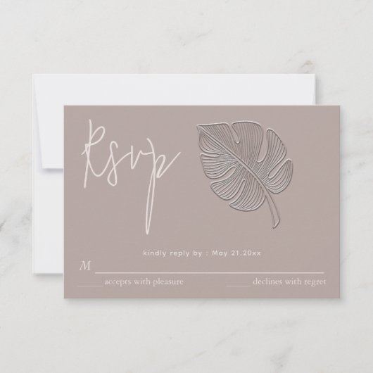 Zachte eenvoudige reliëf tropische blad RSVP (Voorkant)