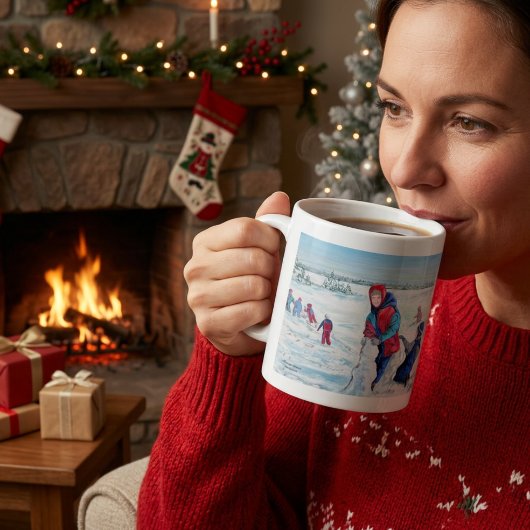 Zachte eerste sneeuwval winterscène koffiemok