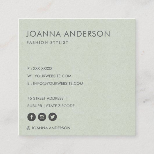 ZACHTE ELEGANTE MINIMALE AQUA BLUE FLORAL GEPERSON VIERKANTE VISITEKAARTJE (Achterkant)