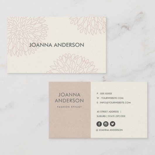 ZACHTE ELEGANTE MINIMALE ROZE BLOEMEN GEPERSONALIS VISITEKAARTJE (Voorkant / Achterkant)