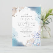 Zachte Elegante Ocean Beach Koraal Wedding Kaart (Staand voorkant)