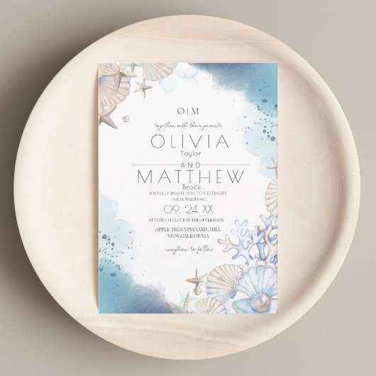 Zachte Elegante Ocean Beach Koraal Wedding Kaart