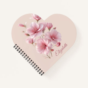 Zachte Elegante Roze Bloemige Gepersonaliseerde Notitieboek