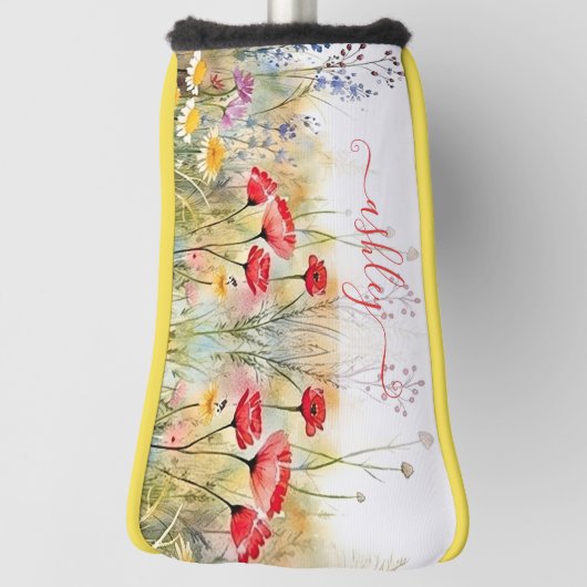 Zachte Elegante Wildflower Aangepaste Naam Golfheadcover (Draai 90)