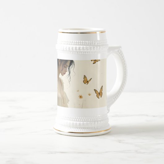 Zachte elegantie in een vlinderdans bierpul (Voorkant rechts)