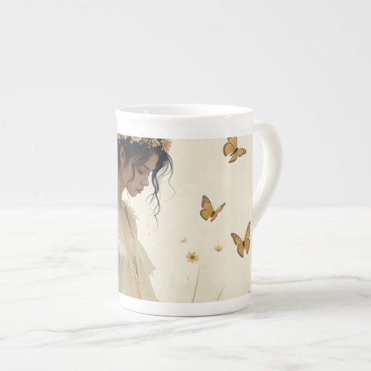 Zachte elegantie in een vlinderdans porselein kop (Voorkant rechts)