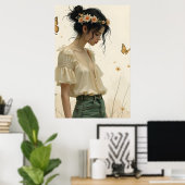 Zachte elegantie in een vlinderdans poster (Thuiskantoor)