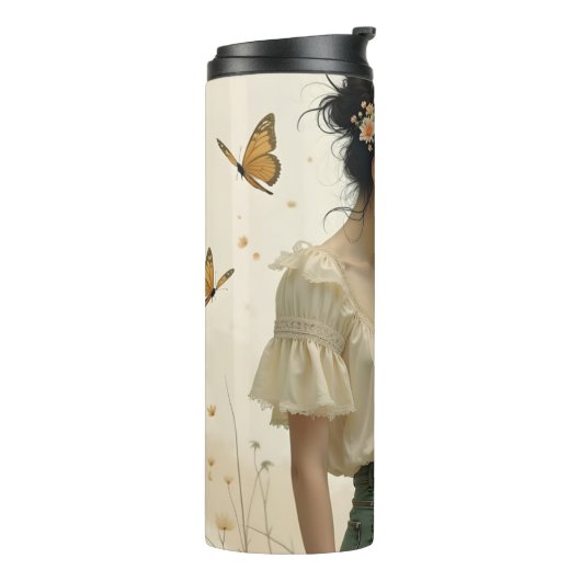 Zachte elegantie in een vlinderdans thermosbeker (Gedraaid links)