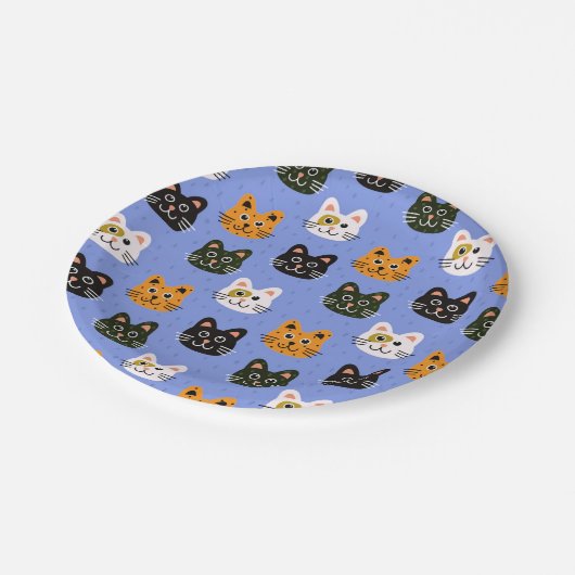 Zachte en aandoenlijke Cartoonkatten, kleurrijk en Papieren Bordje (Gekanteld)