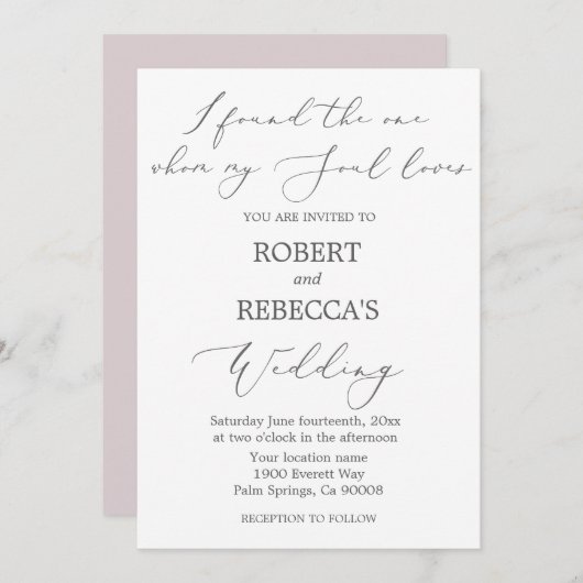 Zachte en Elegante Huwelijksuitnodiging Kaart (Voorkant / Achterkant)