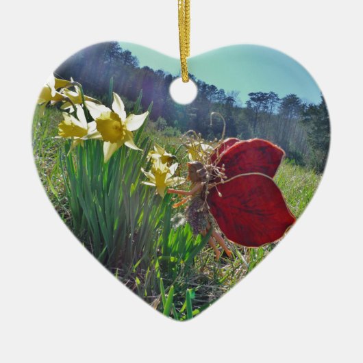 Zachte en gele bloemen keramisch ornament (Voorkant)