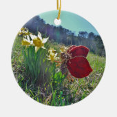 Zachte en gele bloemen keramisch ornament (Voorkant)