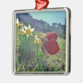 Zachte en gele bloemen metalen ornament (Links)