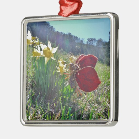 Zachte en gele bloemen metalen ornament (Links)
