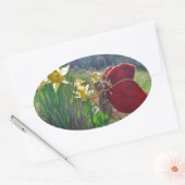 Zachte en gele bloemen ovale sticker (Envelop)