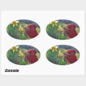 Zachte en gele bloemen ovale sticker (Vel)
