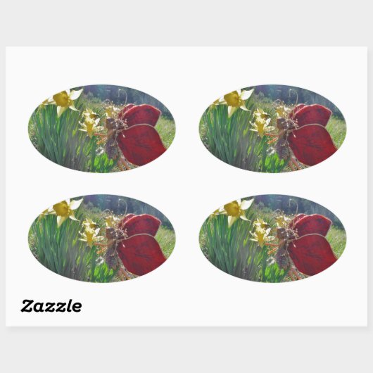 Zachte en gele bloemen ovale sticker (Vel)