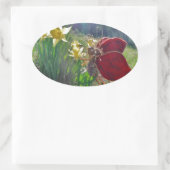 Zachte en gele bloemen ovale sticker (Tas)