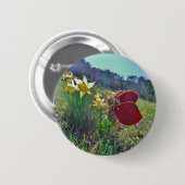 Zachte en gele bloemen ronde button 5,7 cm (Voorkant /achterkant)